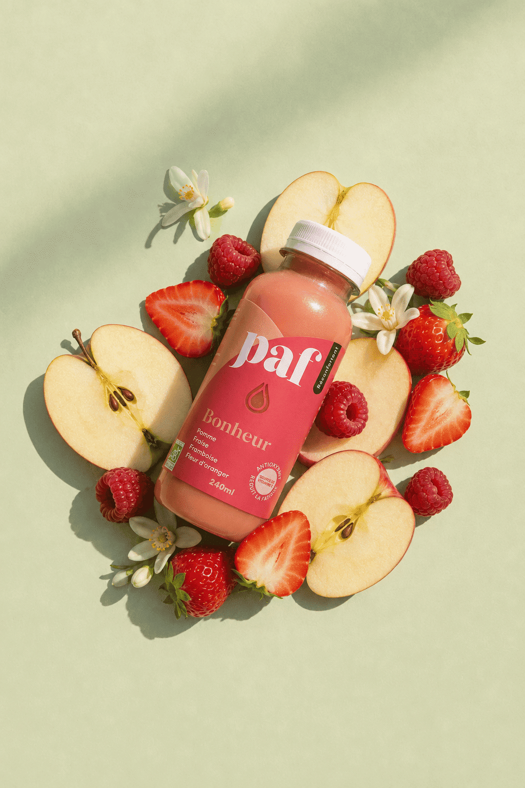 Coffret de jus fraise, framboise & orange – BONHEUR